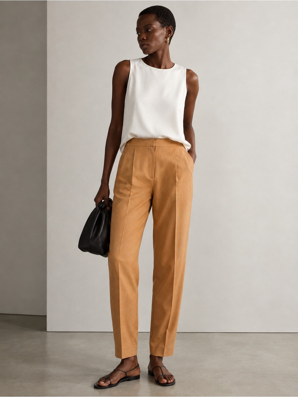Liz Claiborne Vintage Silk & Linen Blend Camel Pleated High Waisted Trouser 10